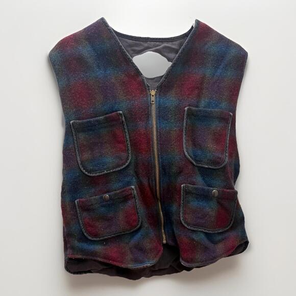 Woolrich Plaid Wool Zip Front Utility Vest Women’s Large Made in USA